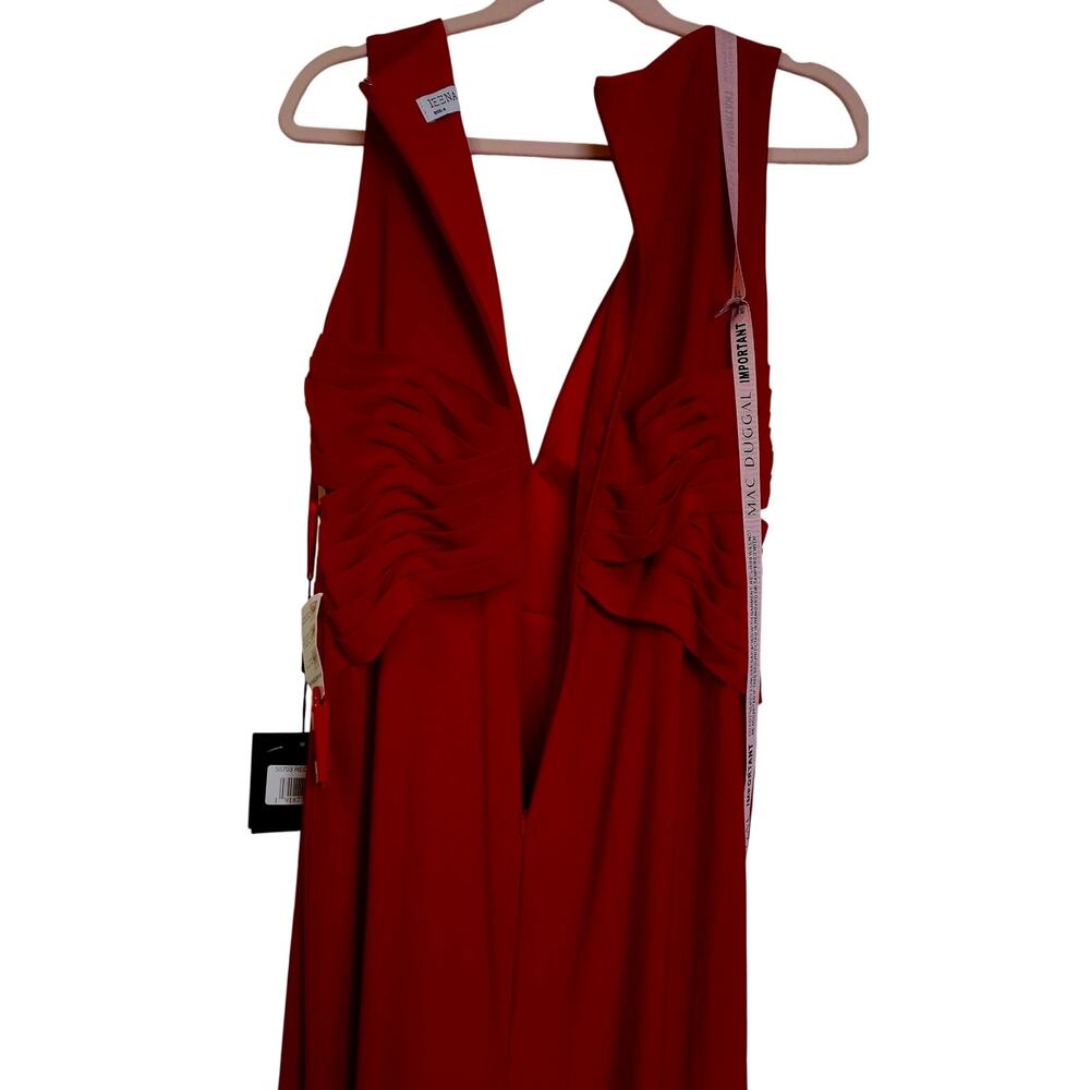 🧜♀️ Mac Duggal Ieena Red Jersey Criss Cross V-Neck Mermaid Slit Gown 55703 NWT - Picture 10 of 11